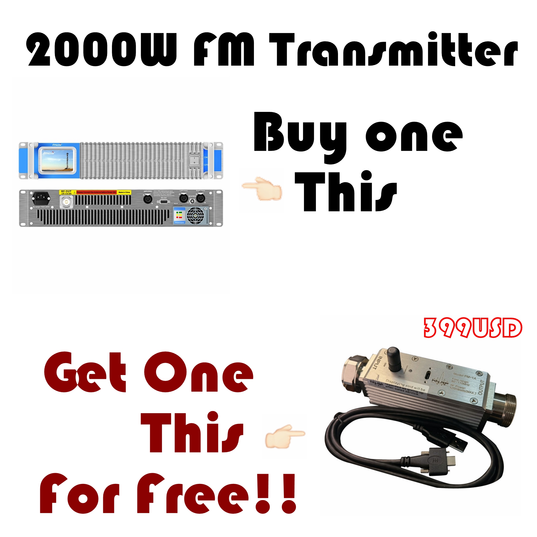FMUSER FSN-2000T 2000W 2KW FM Transmitter Compact 2U Size Solid State With Touch Screen